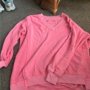 Aerie Pink Textured V-Neck Top